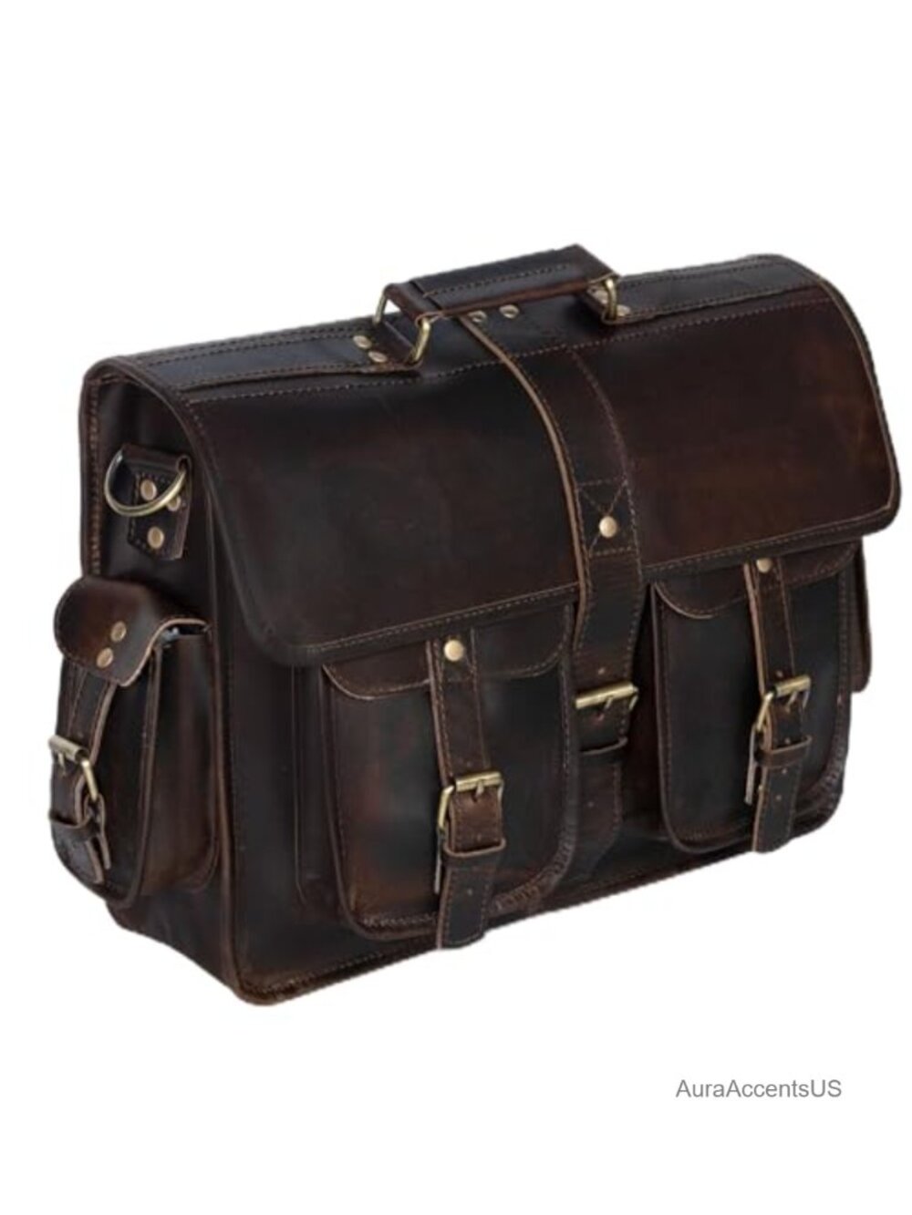 16 inch Leather Messenger Bag Vintage Satchel Laptop Briefcase Handmade